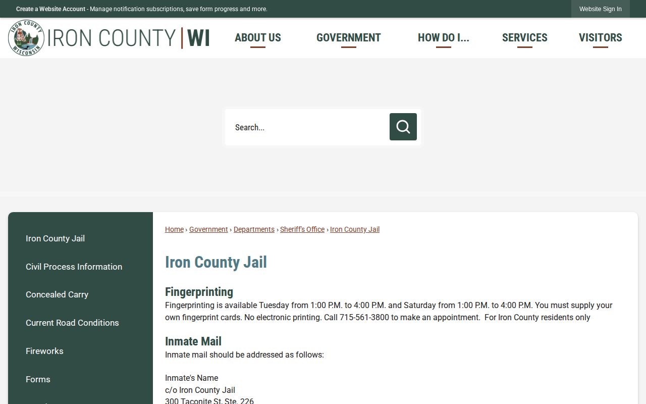 Iron County Jail booking and custody information page