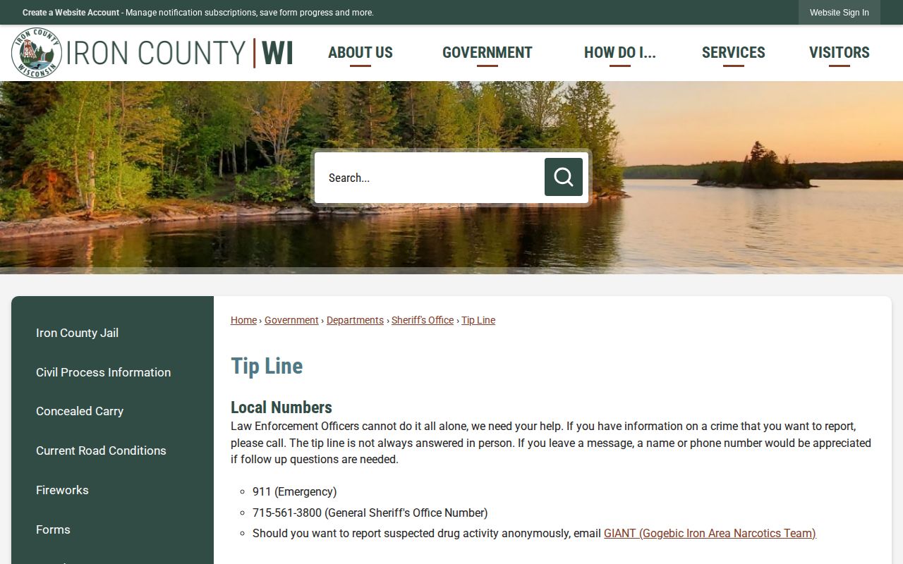 Iron County warrant tip-line and booking record safety information